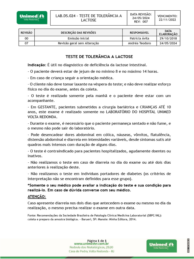 Teste de Tolerância à Lactose: Guia Completo | PDF | Patologia clínica ...