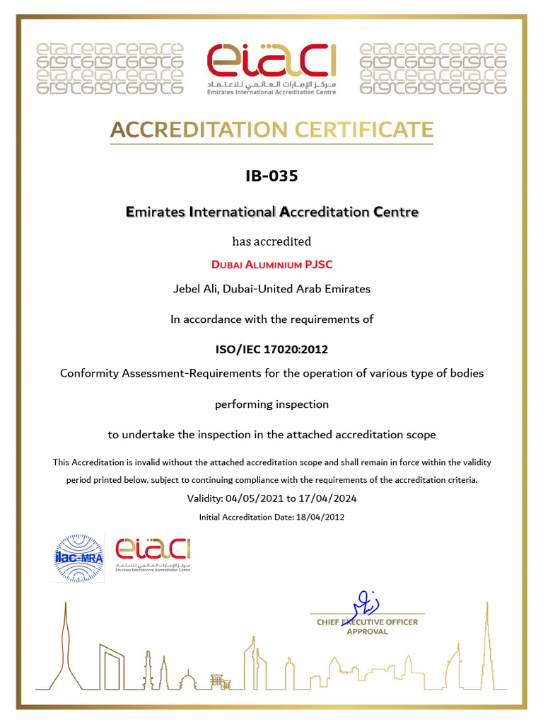 Dubai Aluminium ISO/IEC 17020 Accreditation | PDF | Mechanical Engineering