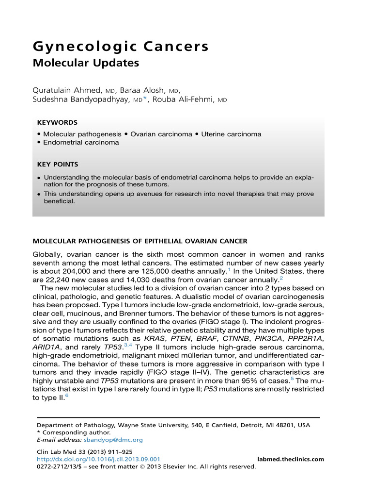 Molecular Pathogenesis of Ovarian Cancer | PDF | Ovarian Cancer | Pten ...