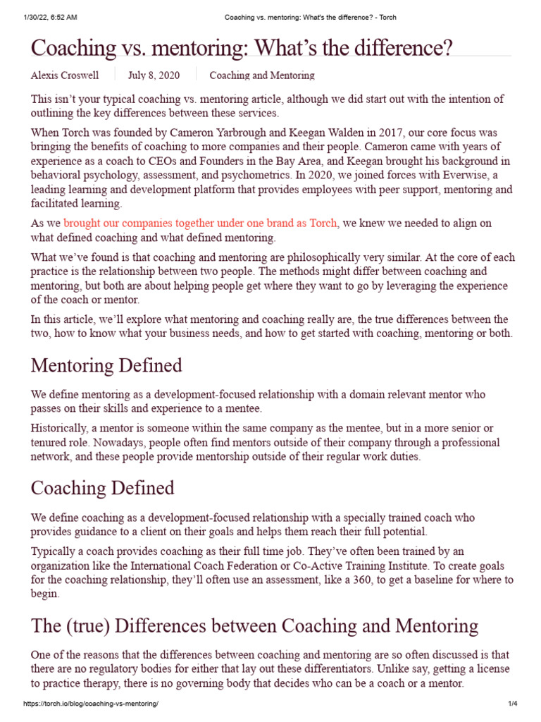 Coaching vs. Mentoring Explained | PDF | Mentorship | Employee Retention