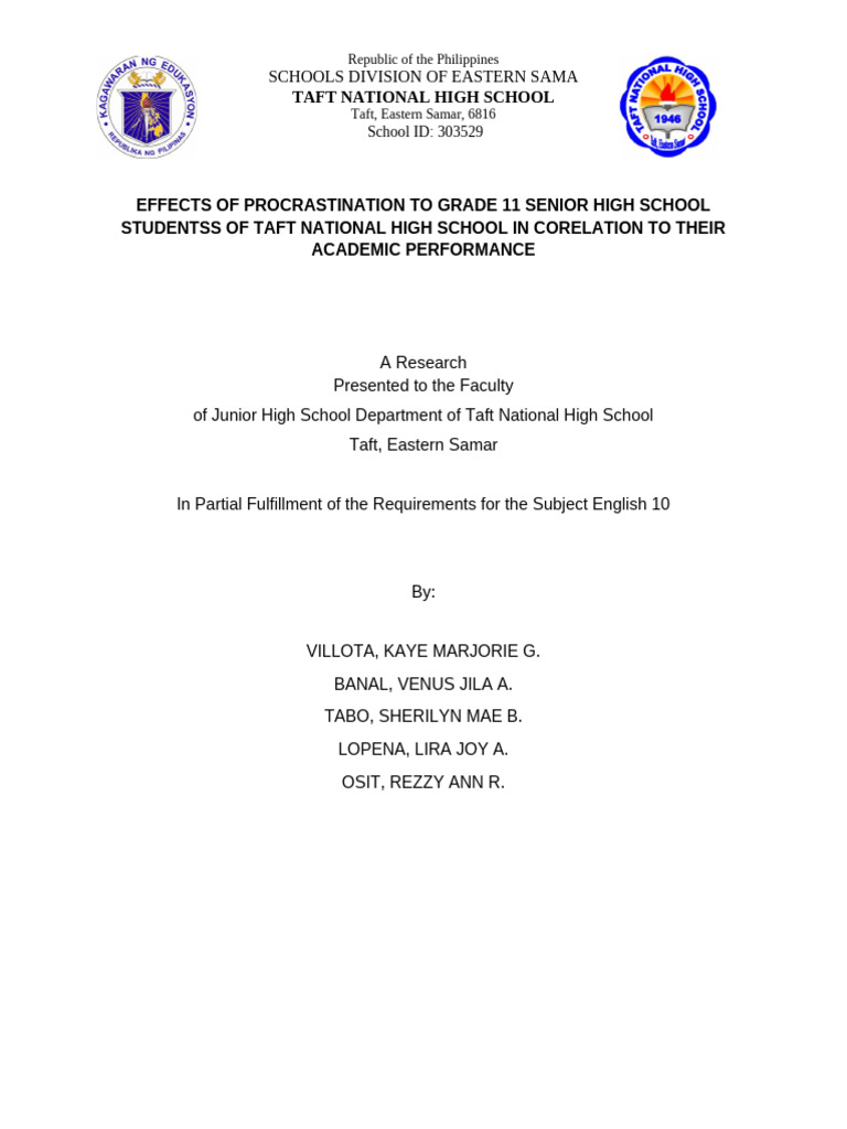 Grade 10 Effects of Procrastination On Grade 11 Students | PDF ...