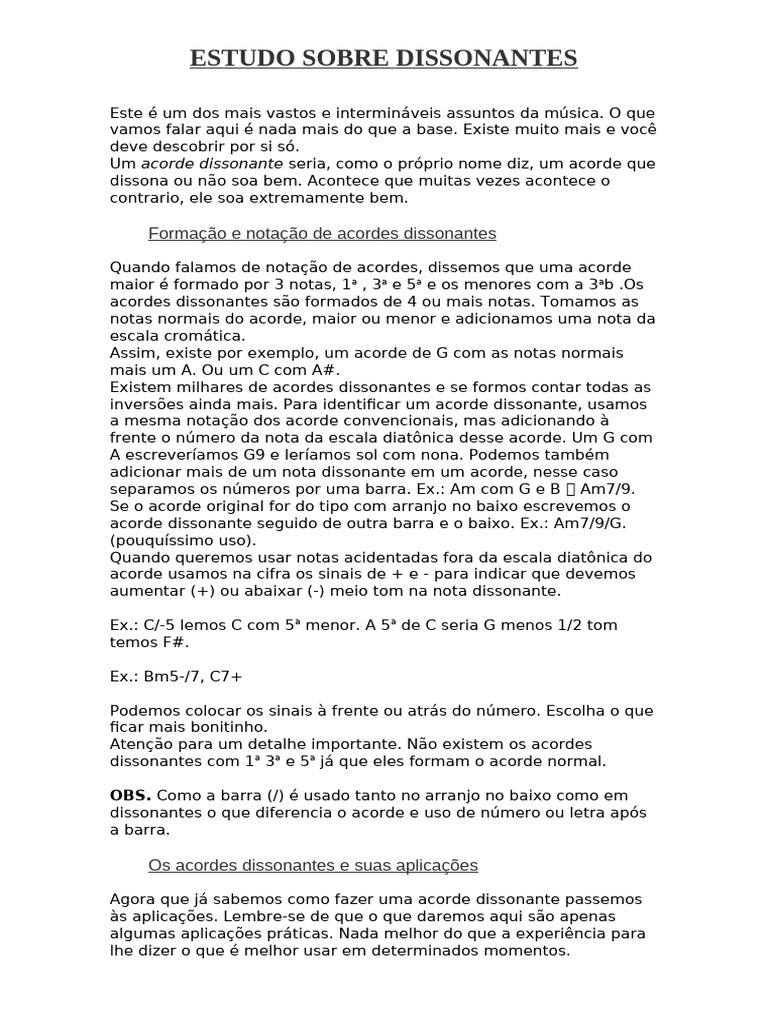 Acordes Dissonantes na Música | PDF | Acorde (música) | Notação musical