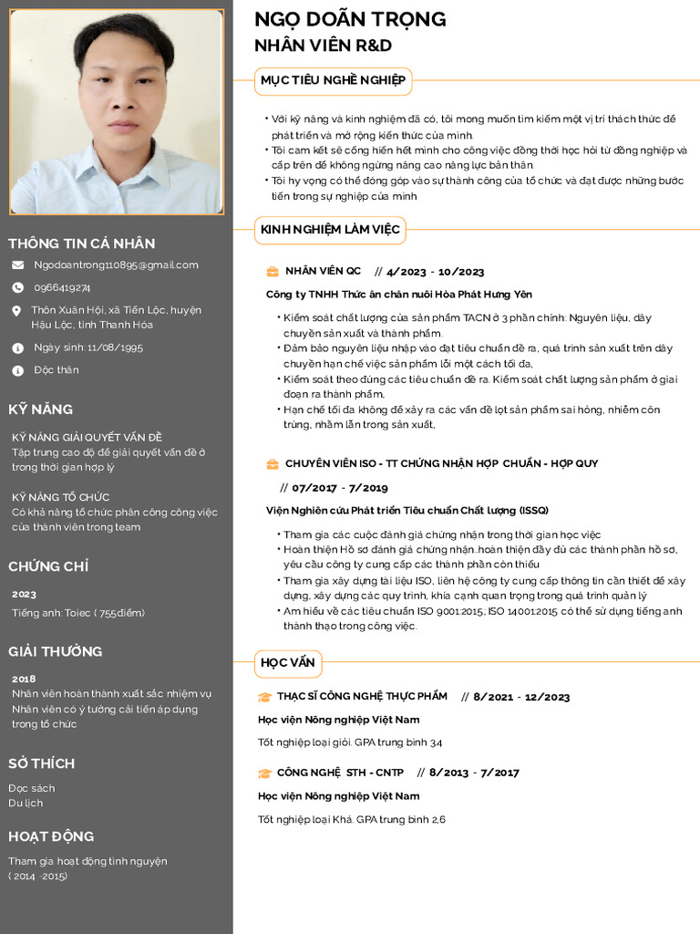 CV Ngọ Doãn Trọng - CV chuyên viên ISO-TopCVvn (8 - 240326 - 092153 | PDF