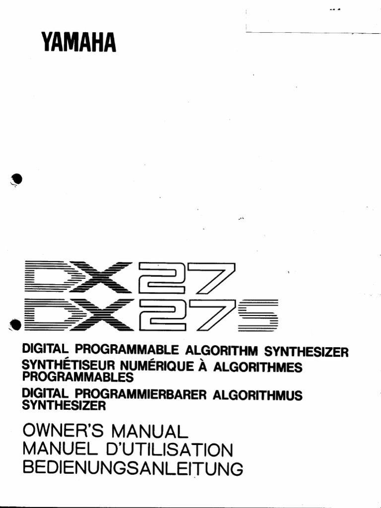 Yamaha Dx27, Dx27s Synthesizer User Manual | PDF