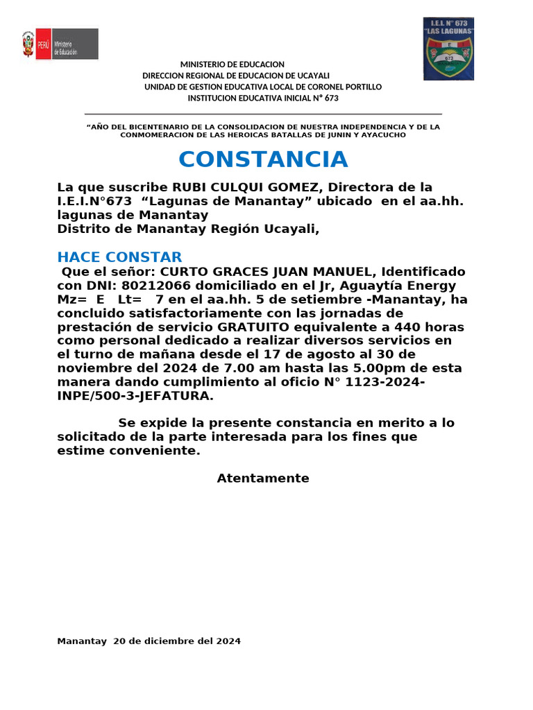 Constancia Inpe Juan | PDF