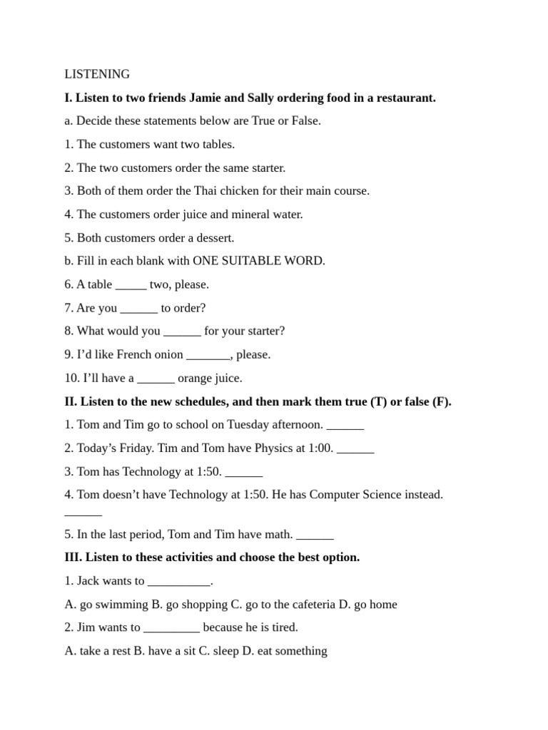 Listening Exercises for Food and Music | PDF