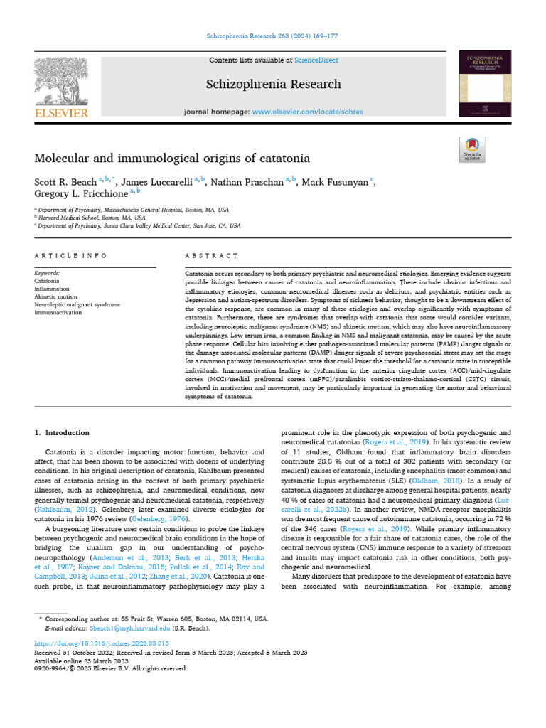Molecular Origins of Catatonia | PDF | Inflammation | Immune System