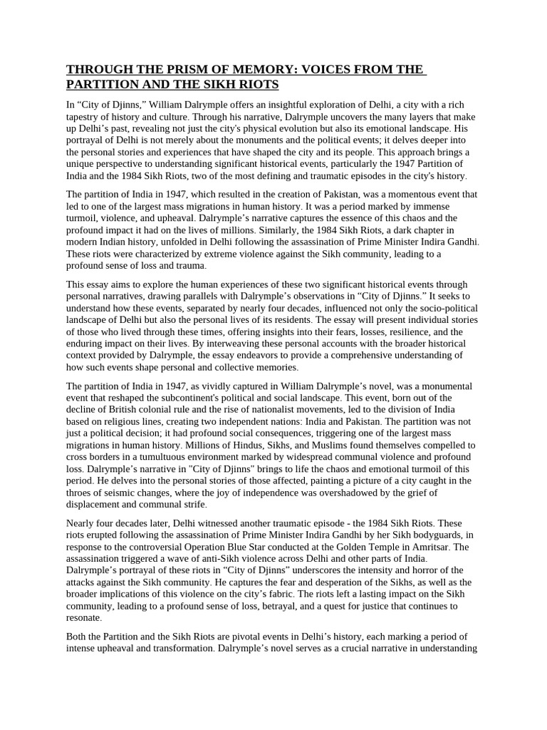 Delhi's Trauma: Partition and Sikh Riots | PDF | Partition Of India