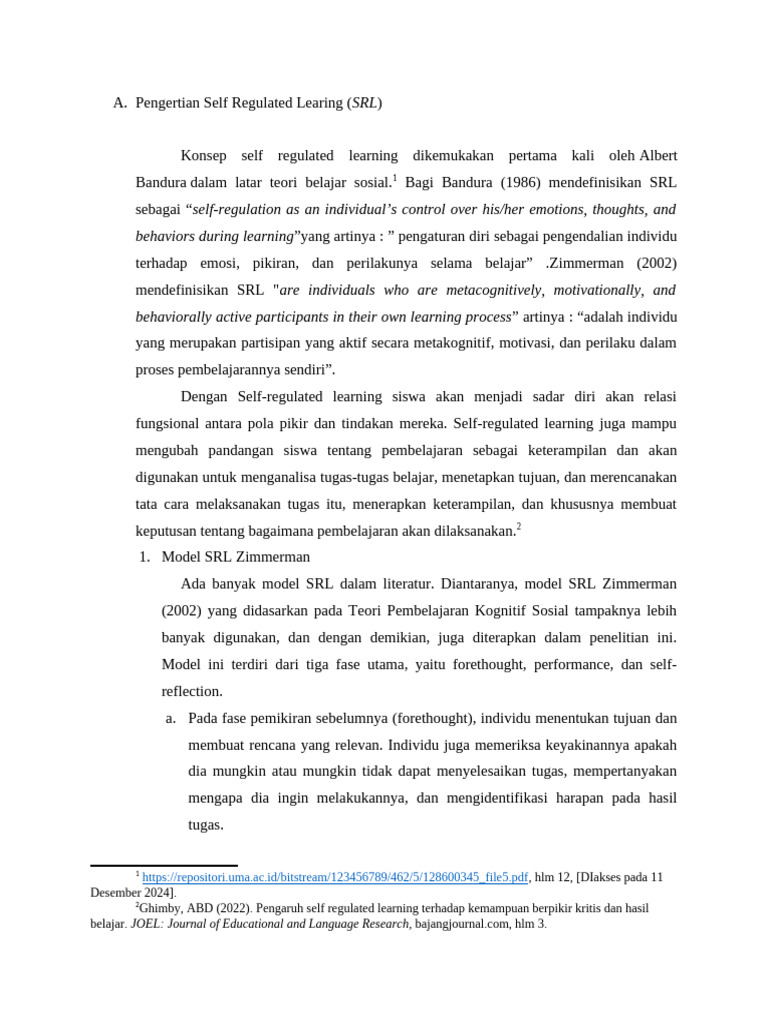 Pengertian dan Model Self Regulated Learning | PDF