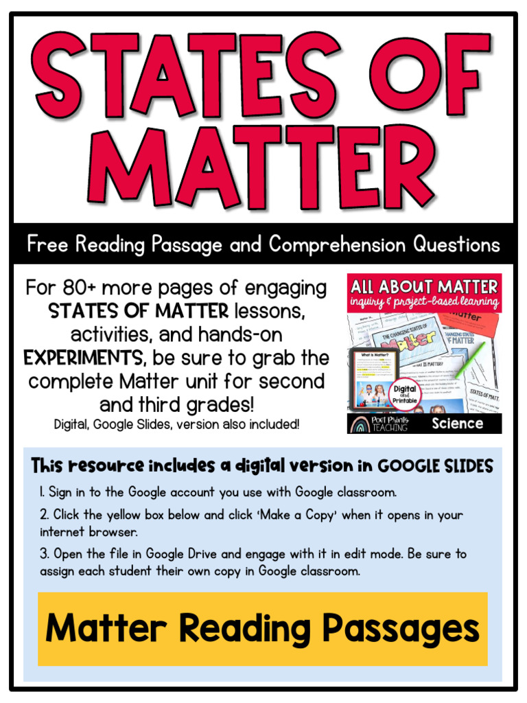 Free Reading Passage and Comprehension Questions | PDF | Matter | Gases