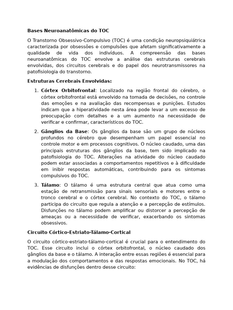 Bases Neuroanatômicas do TOC | PDF | Transtorno obsessivo compulsivo ...