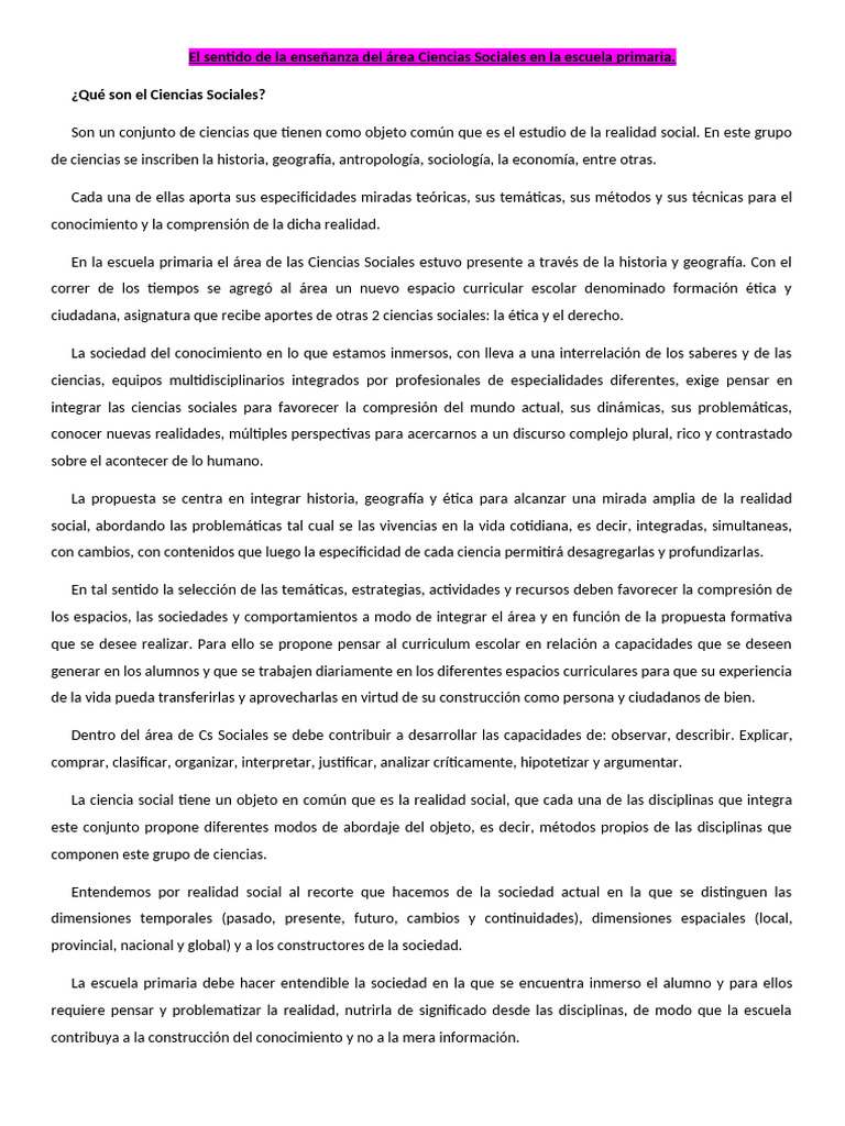 Enseñanza de Ciencias Sociales en Primaria | PDF | Aprendizaje | Enseñando