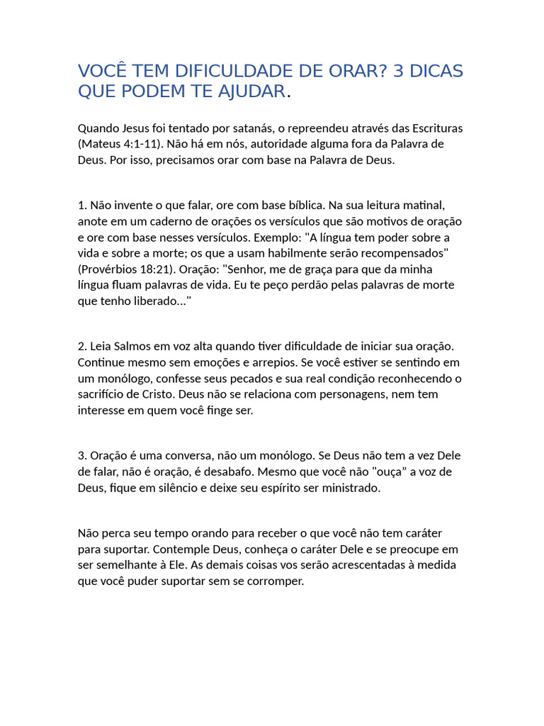 Dicas para Orar com Eficiência | PDF