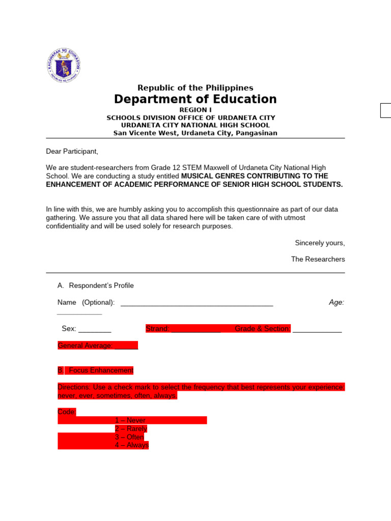 Format Questionnaire Somewhat Updated Ver. Finalized1 | PDF | Cognition ...