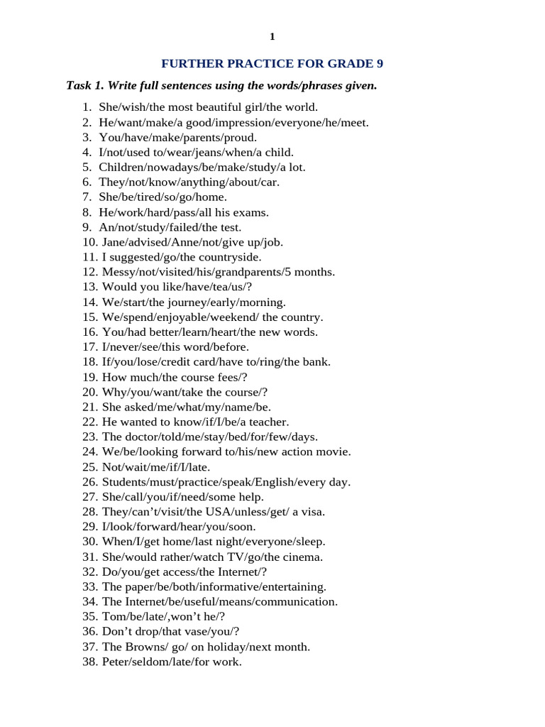 Grade 9 English Practice Exercises | PDF