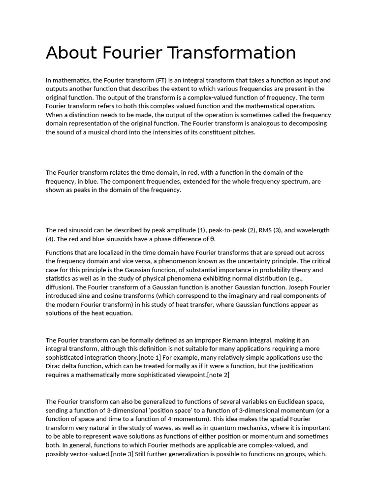 About Fourier Transformation | PDF | Fourier Transform | Mathematical ...