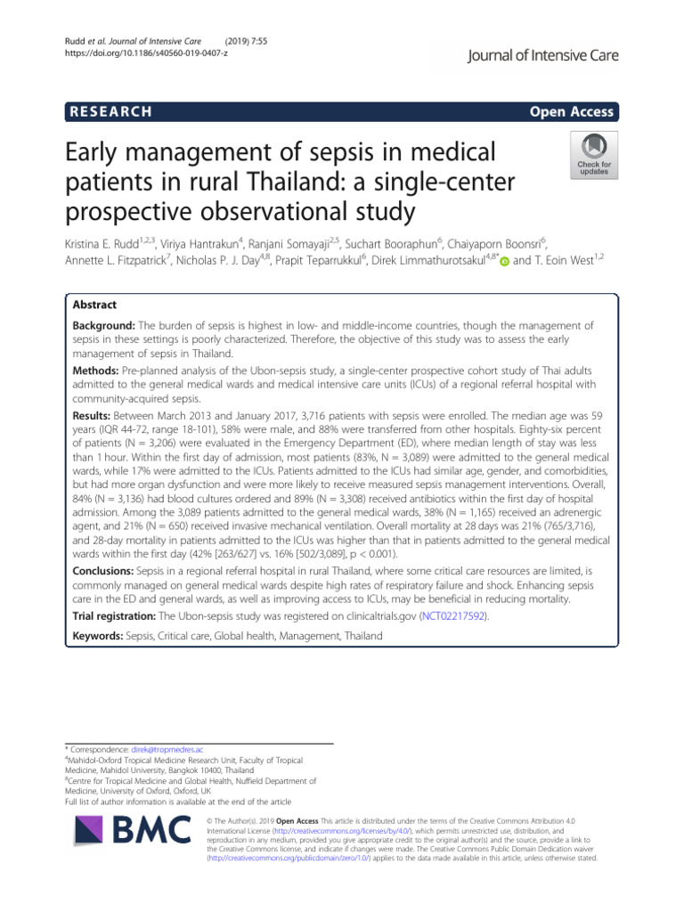 Early Sepsis Management in Rural Thailand | PDF | Intensive Care Unit ...