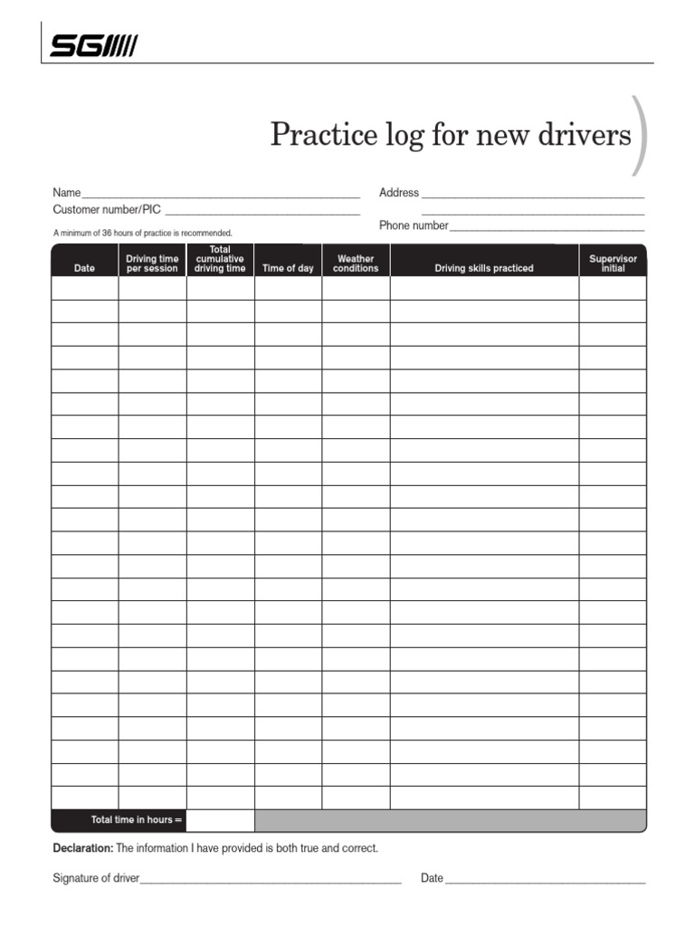 New Driver Practice Log Template | PDF