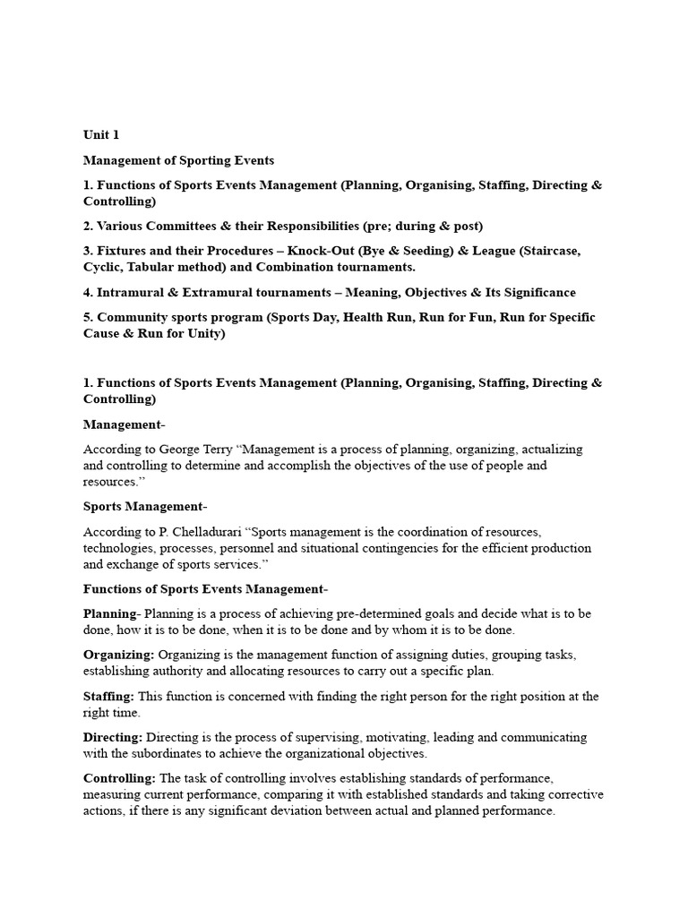 Unit 1 Physical Education | PDF | Tournament | Sports