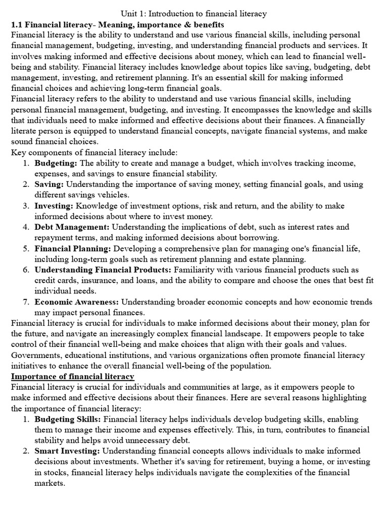 Financial Literacy BCA 2 YEAR | PDF | Transaction Account | Investing