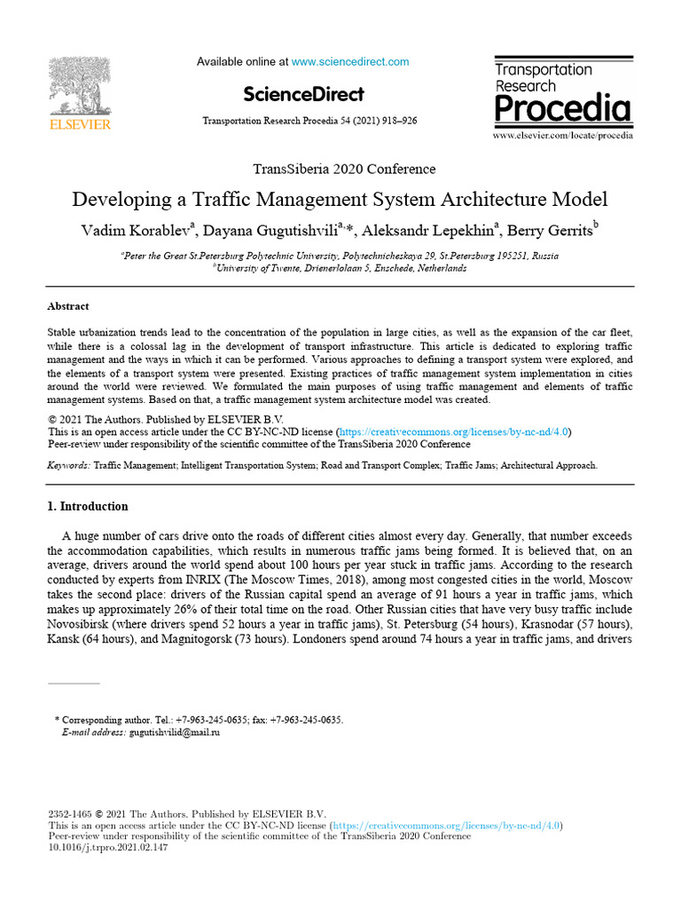 Developing a Traffic Management System Architecture Model | PDF ...