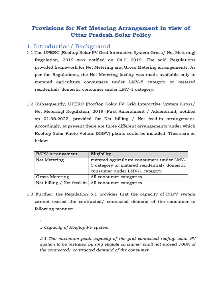 UP Net Metering Provisions 2022 | PDF | Photovoltaics | Photovoltaic System
