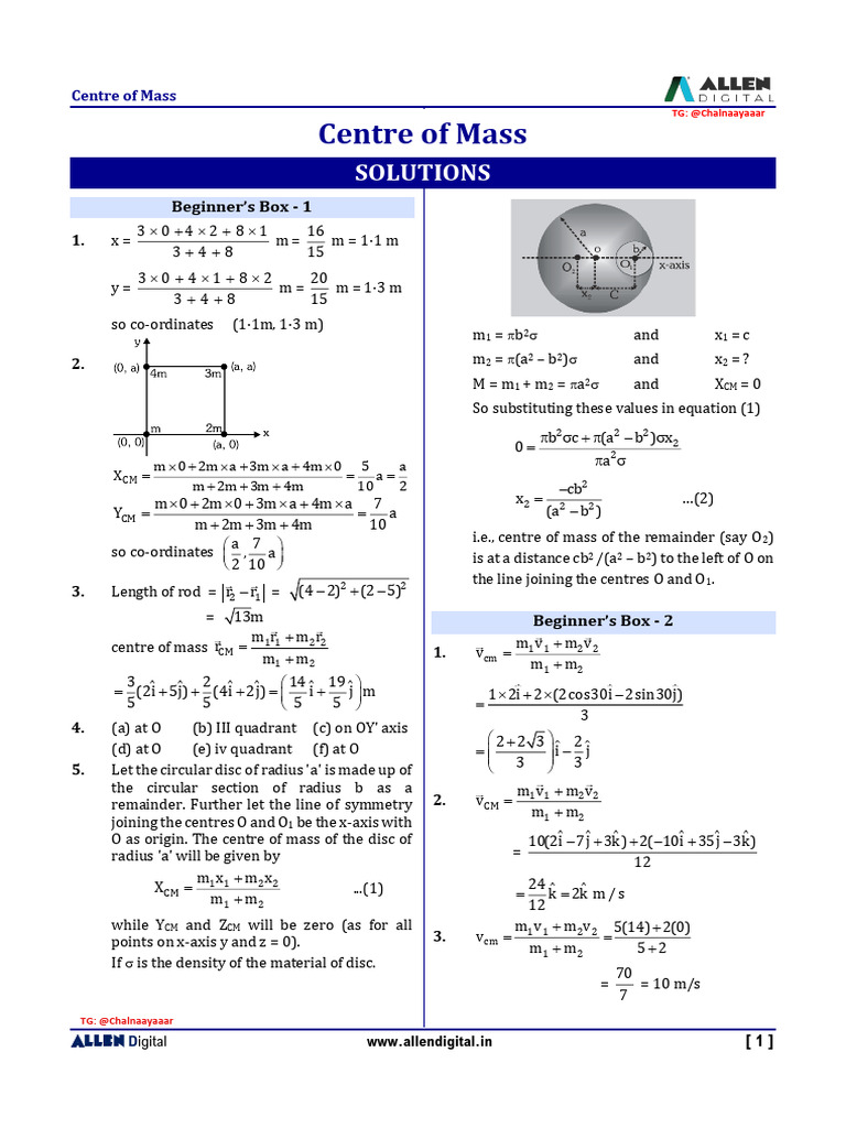 Centre of Mass Calculations and Concepts | PDF | Momentum | Collision
