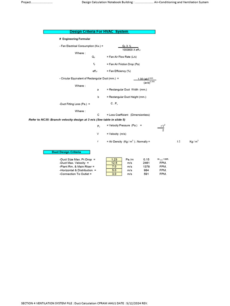 HVAC Duct Design Calculation Guide | PDF | Duct (Flow) | Fluid Dynamics
