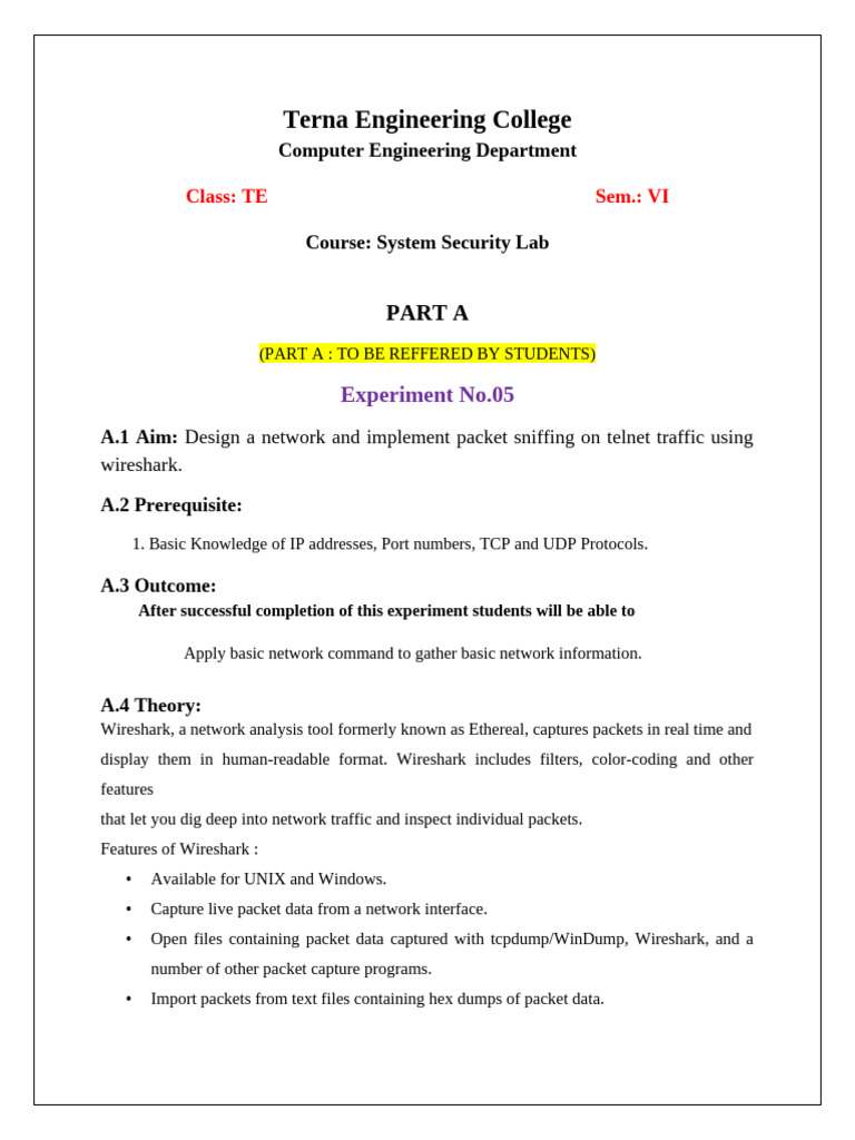 Packet Sniffing with Wireshark in Telnet | PDF | Computer Network ...