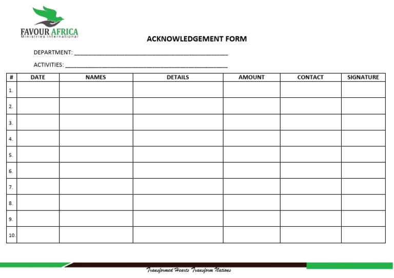 Acknowledgment Form for Activities | PDF