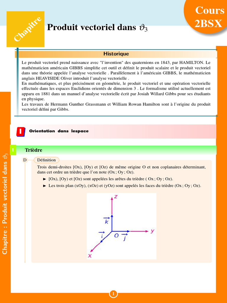 Cours sur le produit vectoriel en 3D | PDF | Droite (mathématiques ...
