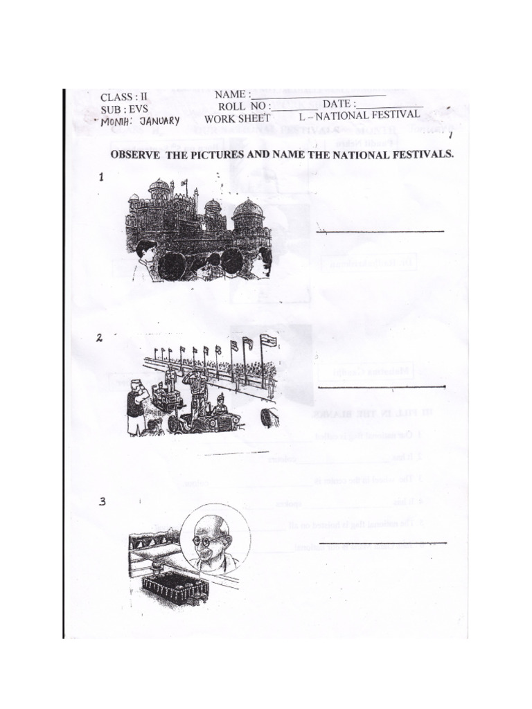 CBSE Class 2 EVS Practice Worksheets (21) - National Festivals | PDF