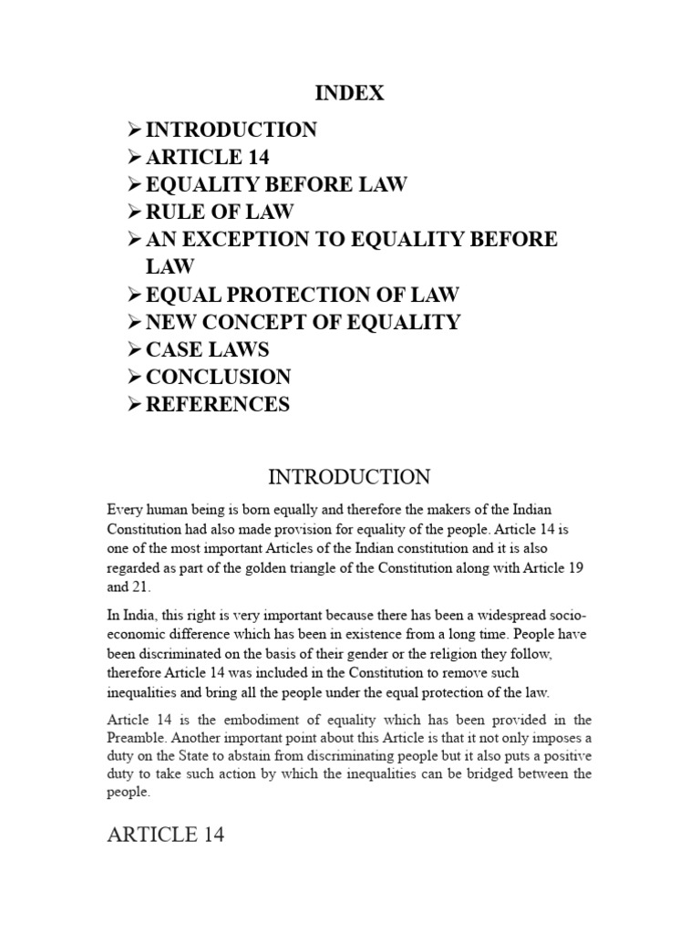 Understanding Article 14: Equality in India | PDF | Equal Protection ...