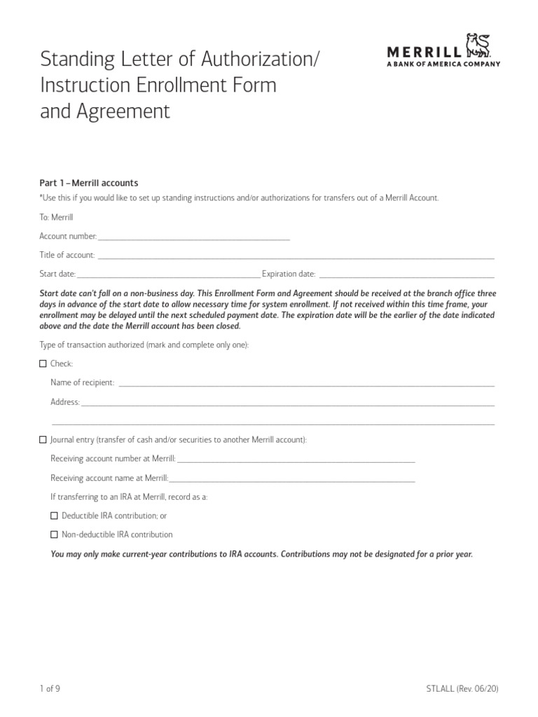 Merrill Standing Letter of Authorization Form | PDF | Individual ...