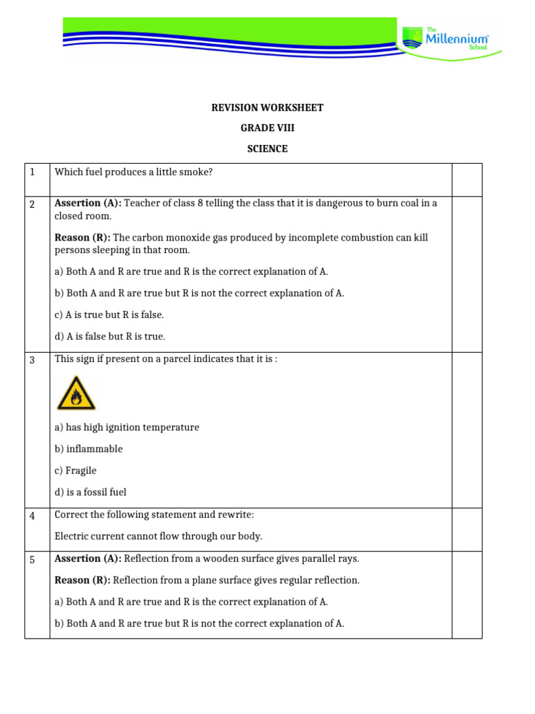 Grade 8 Science Revision Worksheet | PDF | Combustion | Materials