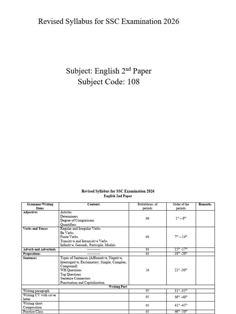 English 2nd Paper Ssc 2026 Pdf Verb English Language