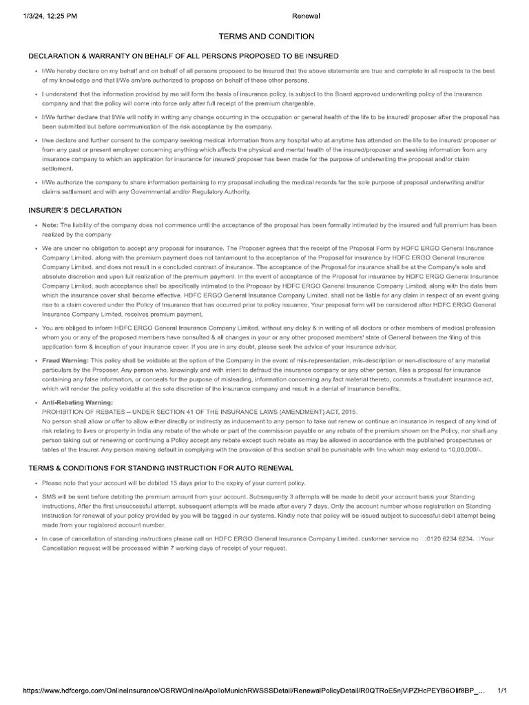 Hdfc ergo renewal terms conditions pdf