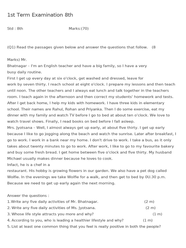 8th Grade English Exam | PDF | Spider