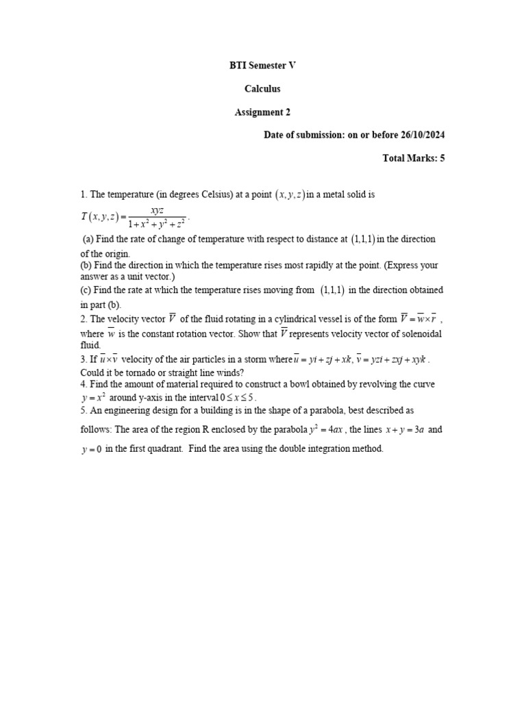 BTI Semester V Calculus Assignment 2 | PDF