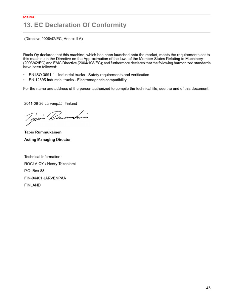 Swhpu-00010-13 Ec Declaration of Conformity | PDF
