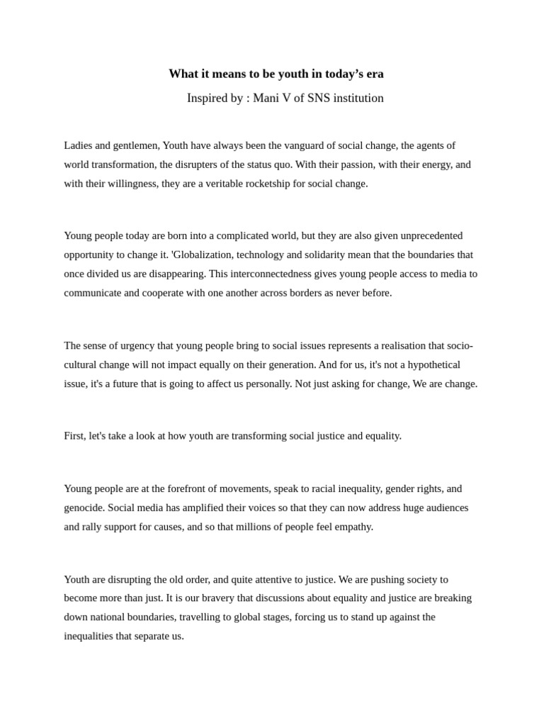 Youth's Role in Shaping the Future | PDF | Peace | Social Inequality