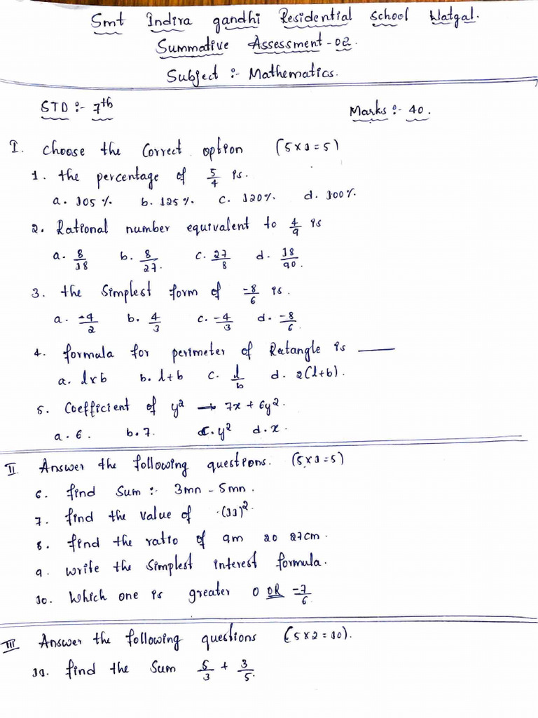 7th Maths | PDF