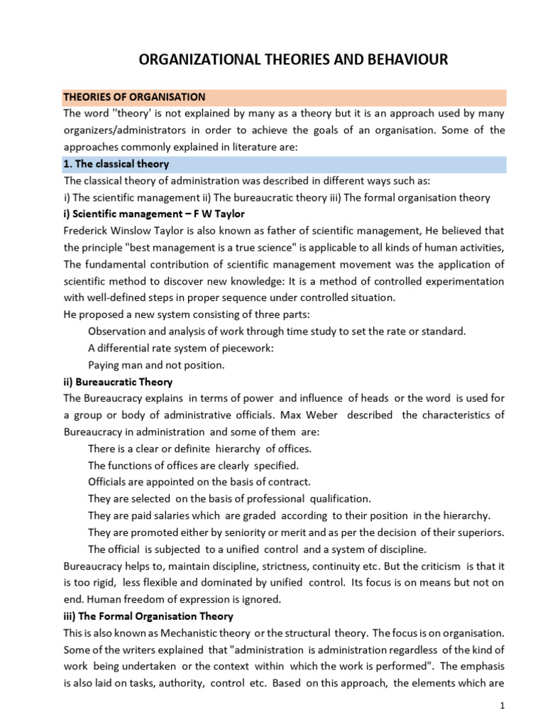 Organizational Theories and Behaviour | PDF | Organizational Behavior ...