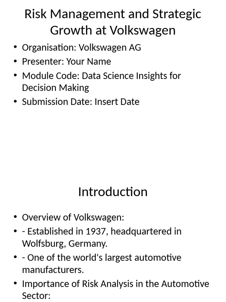 Volkswagen Risk Management Presentation No Images | PDF