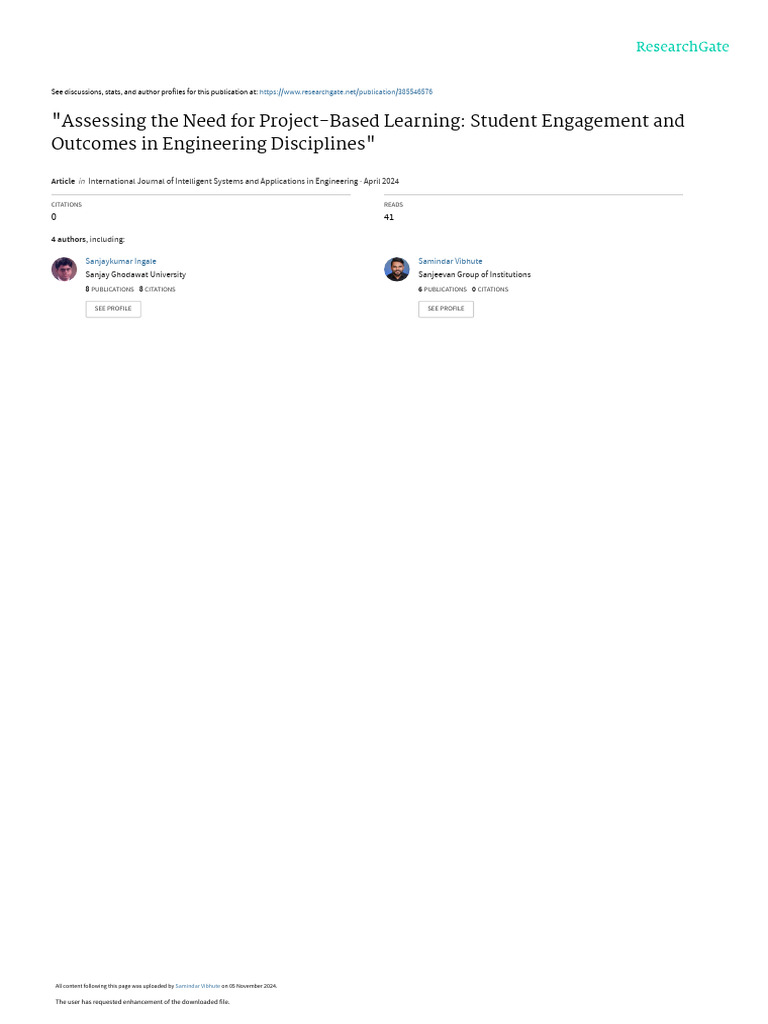 Assessing The Need For Project Based Learning Pdf Project Based