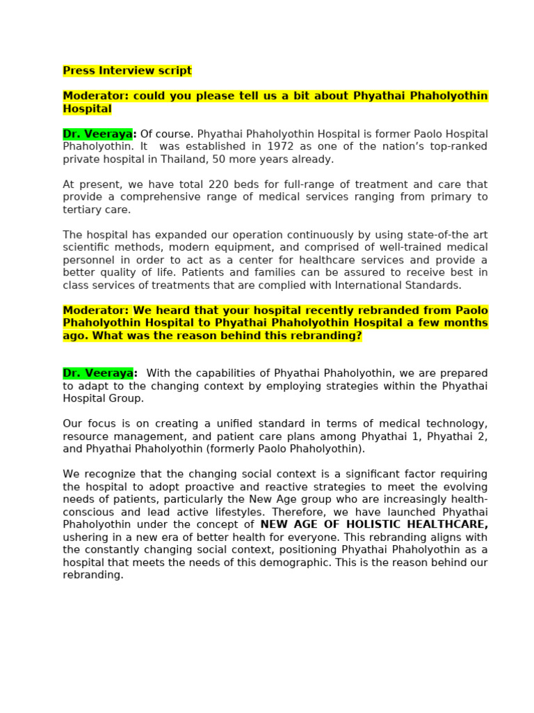 Phyathai Phaholyothin Hospital Overview | PDF | Health Care | Surgery