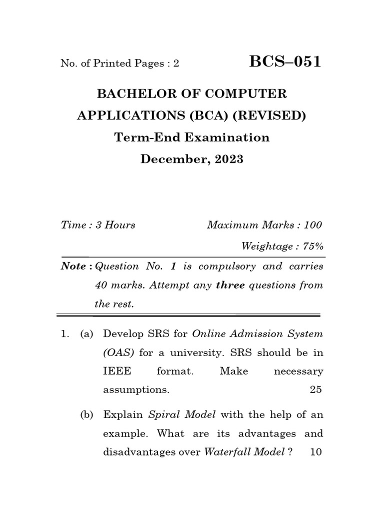 Software Engineering Exam Guide BCA | PDF | Software Testing | Software