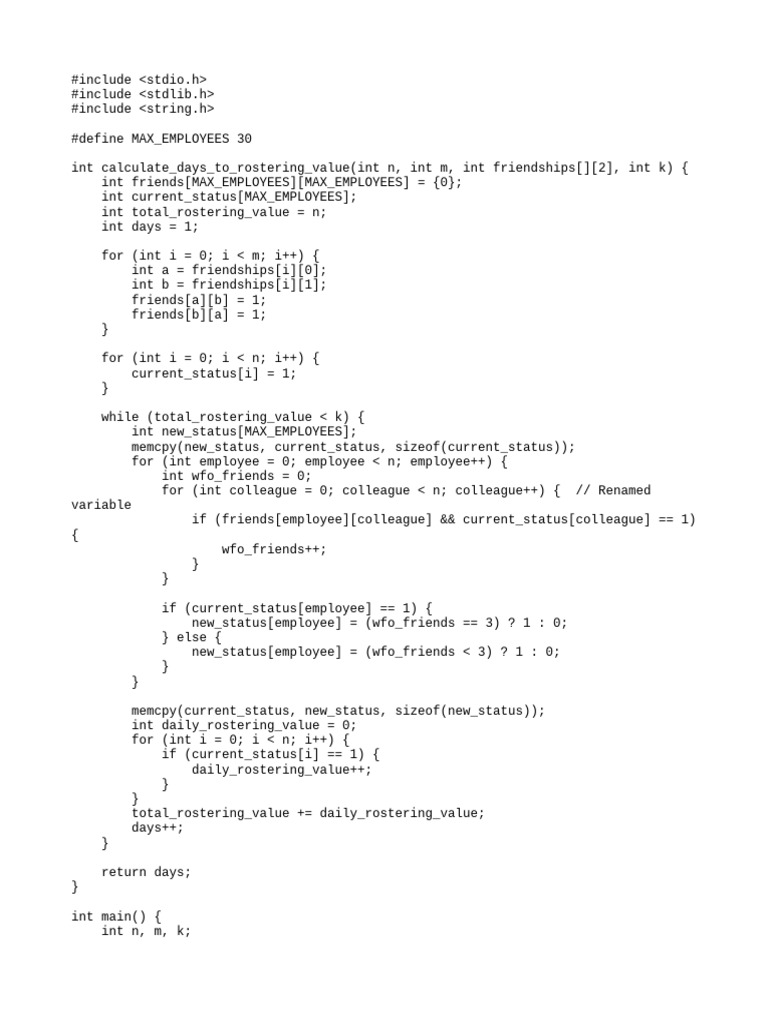 Calculate Rostering Days in C | PDF