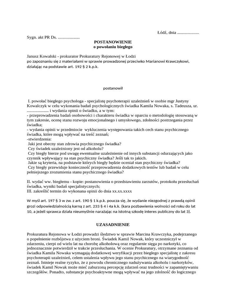 Postanowienie O Powo aniu Bieg ego PDF