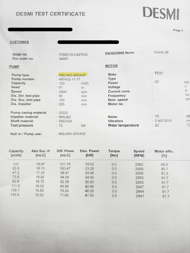 Desmi Test Report - NSLH80 - 265 - A09 | PDF